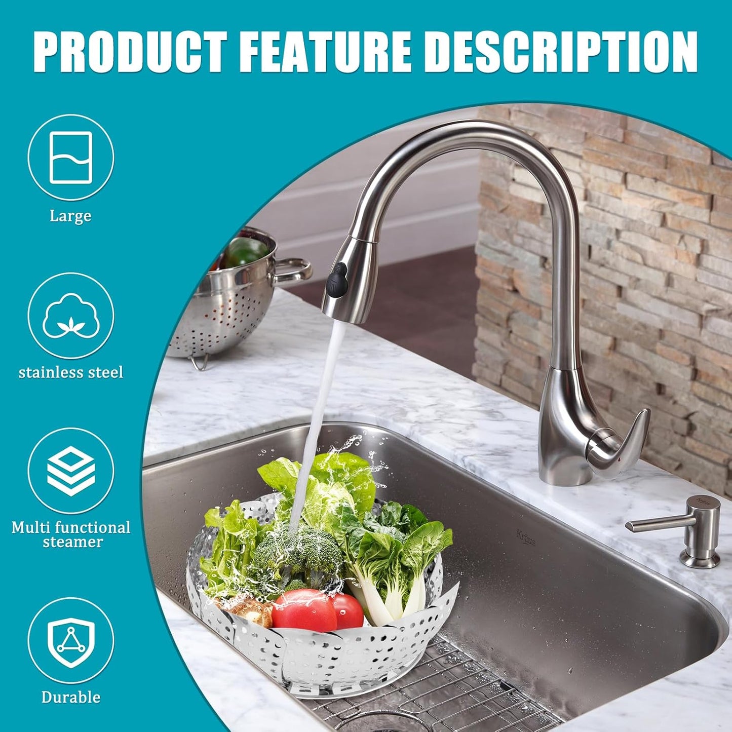 Vegetable Steamer Basket for Cooking with Extendable Handle, 3 Size Folding Veggie Steamer Insert, Expandable Food Steamer Fit Various Size