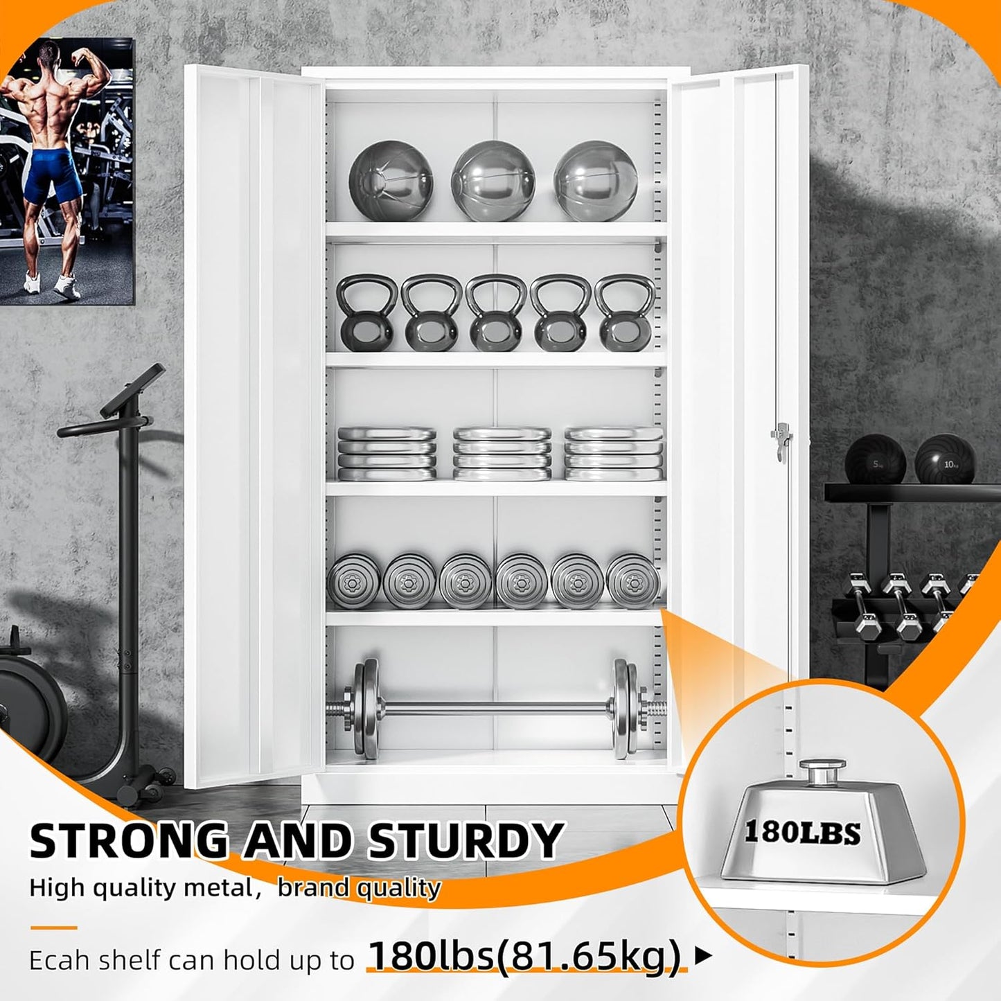 INTERGREAT Metal Storage Cabinets 72” White Garage Steel Storage Cabinet with Doors and Shelves, Metal Tool Cabinet, Steel File for Home Office, Basement