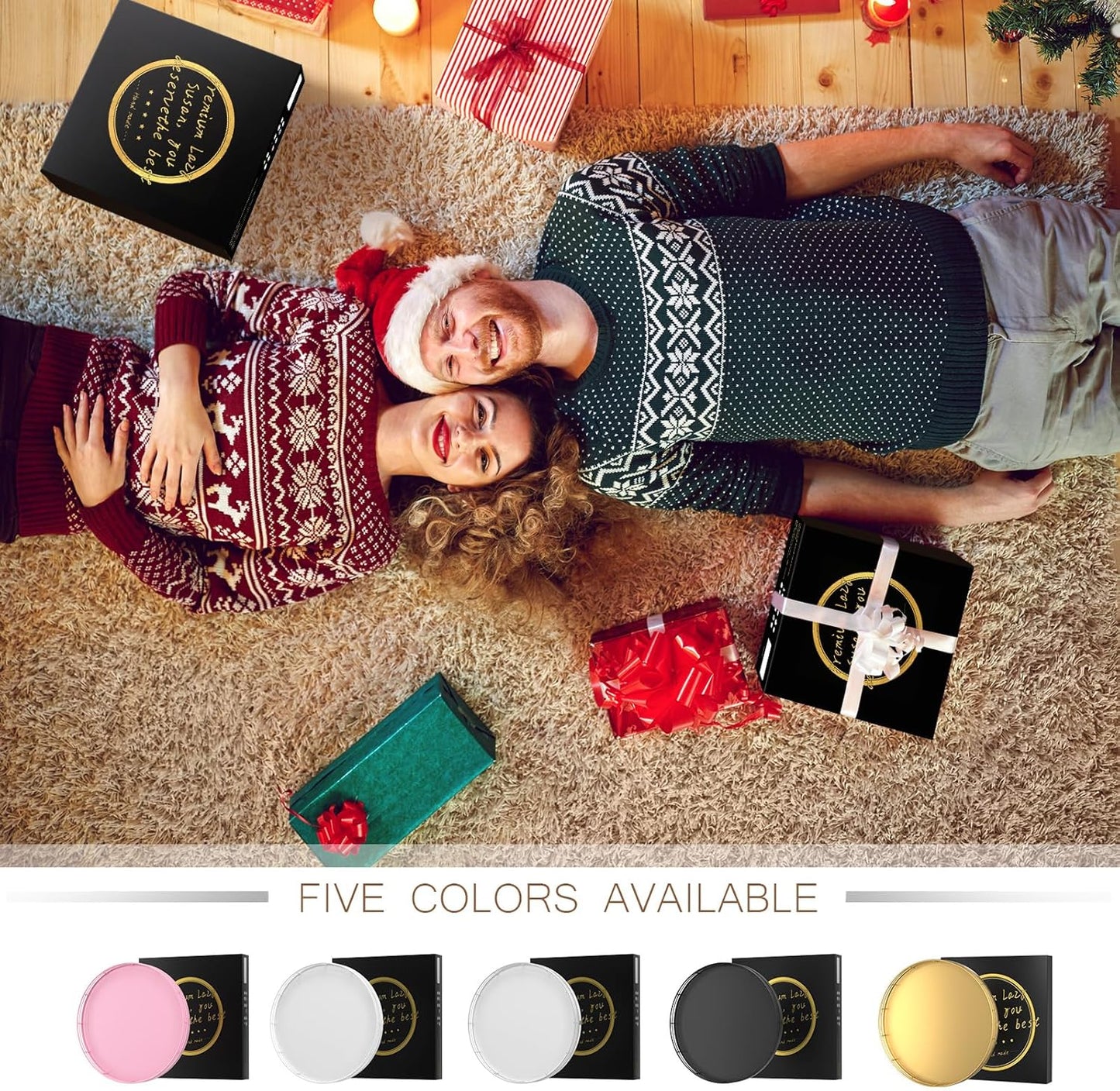 12" Gold Lazy Susan for Table Top, Oak Wood Lazy Susan Turntable Organizer for Dining Coffee Table Centerpiece Bar Decor Kitchen Countertop Bathroom Vanity Decorative Tray for Perfume Jewelry Round