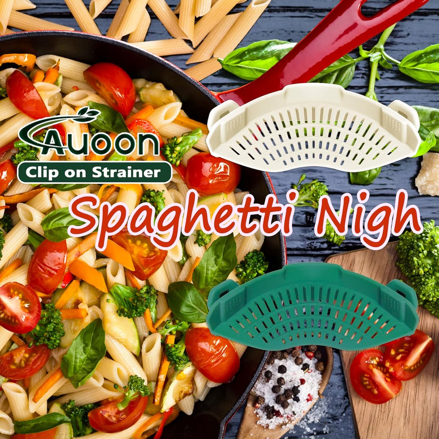 AUOON Clip On Strainer Silicone for All Pots and Pans, Pasta Strainer Clip on Food Strainer for Meat Vegetables Fruit Silicone Kitchen Colander (White)