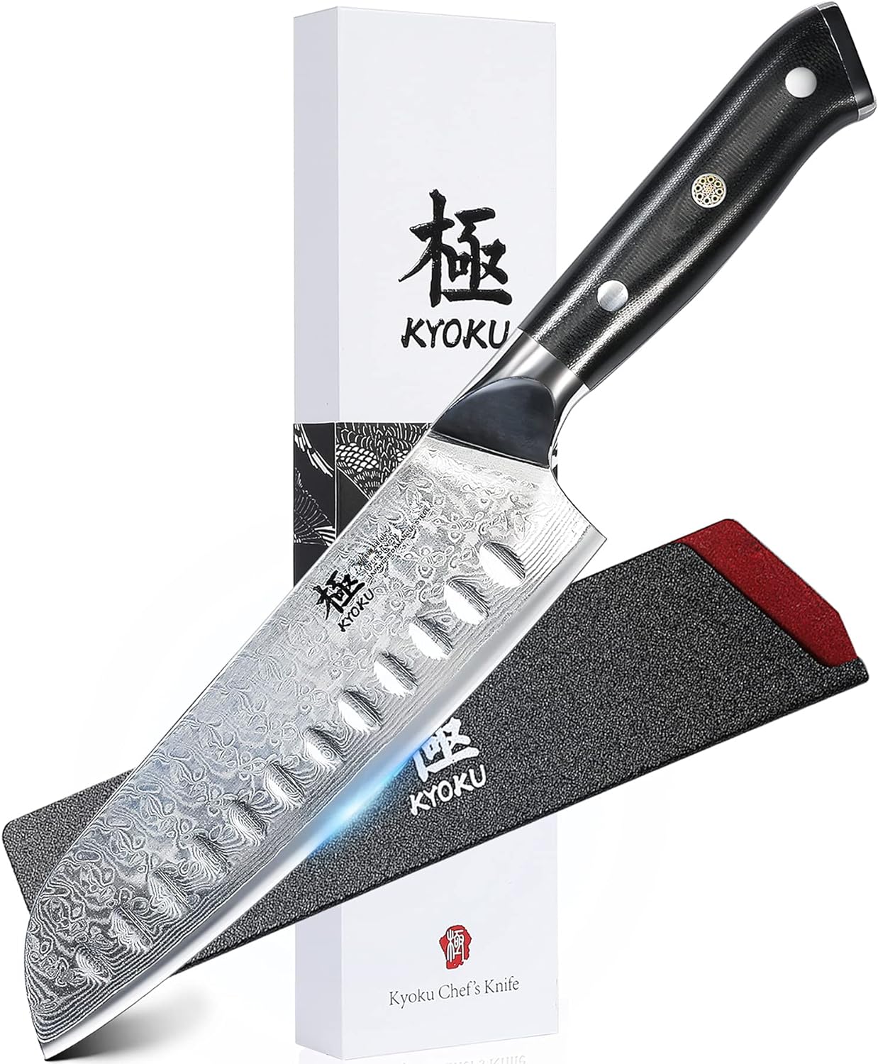 KYOKU Santoku Knife - 7" - Shogun Series - Japanese VG10 Steel Core Forged Damascus Blade - with Sheath & Case