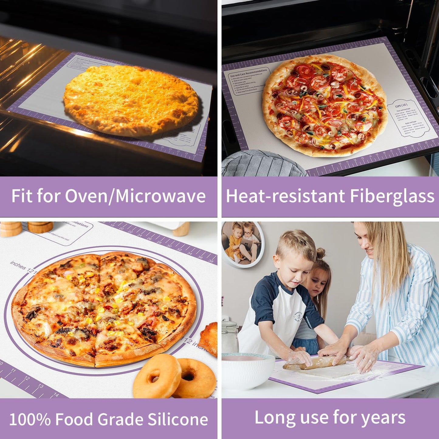 Non Stick Pastry Mat,Extra Large Silicone Baking Mat with Measurement, Food Grade Dough Rolling Mat for Making Cookies Macarons Bread Pie Crust, Easy to Clean& Multi-Purpose