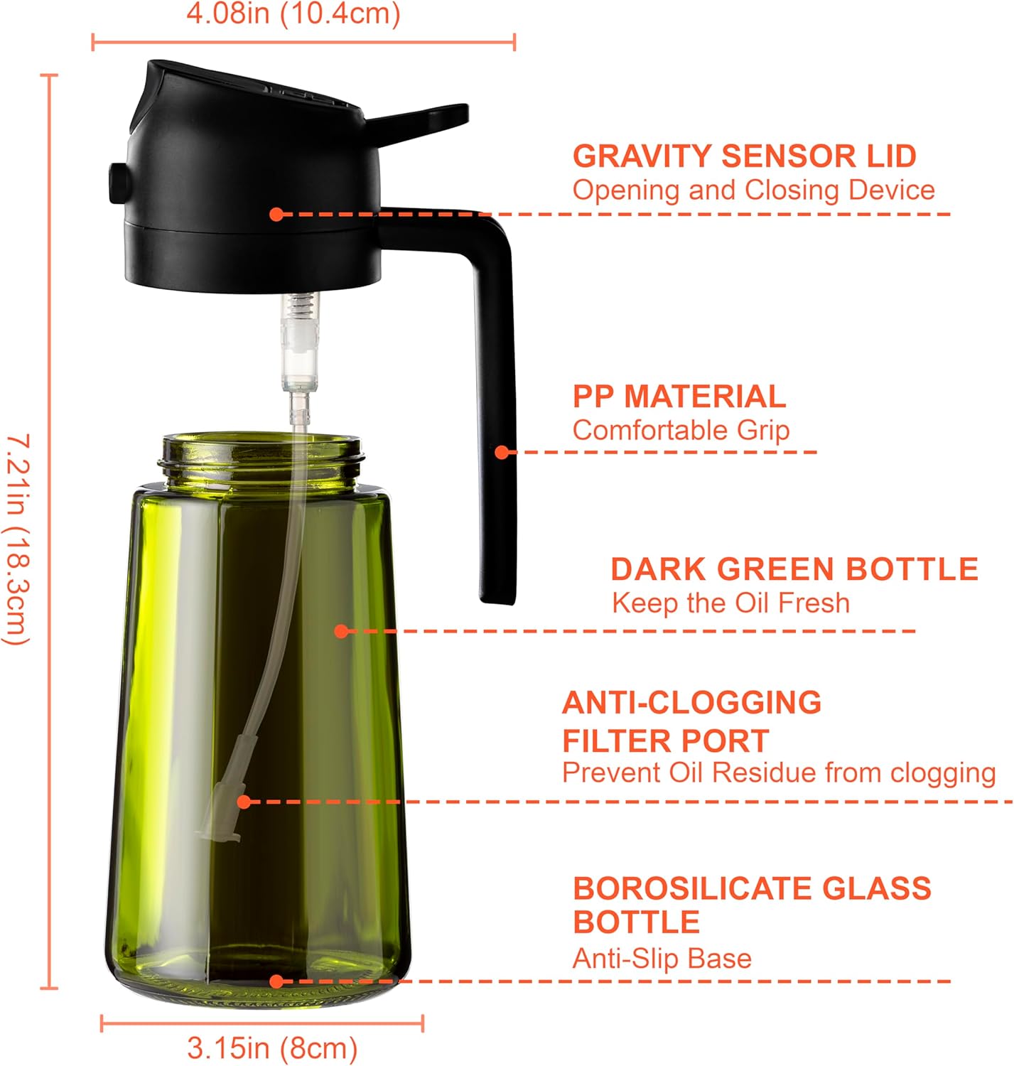 CXINYI - 16oz/470ml Olive Oil Dispenser for Kitchen with Stickers - 2 in 1 Olive Oil Sprayer for Cooking, Air Fryer, and Salad, 2 Black (Light-Proof Kitchen Gadget)