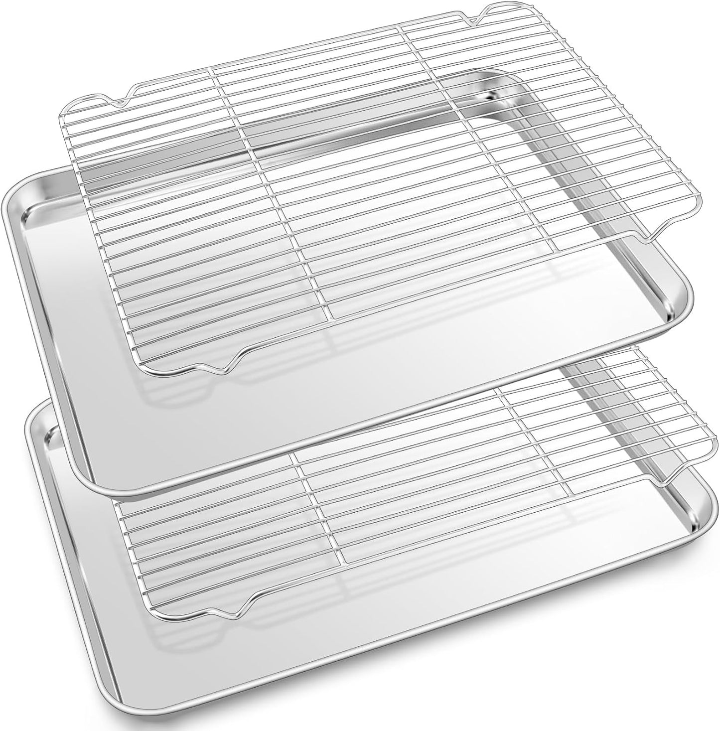 P&P CHEF 17.5 Inch Stainless Steel Baking Sheet with Rack Set (2 Pans+ 2 Racks), Cookie Sheets Baking Trays and Cooling Wire Racks, Oven & Dishwasher Safe, Pans with Flat Racks