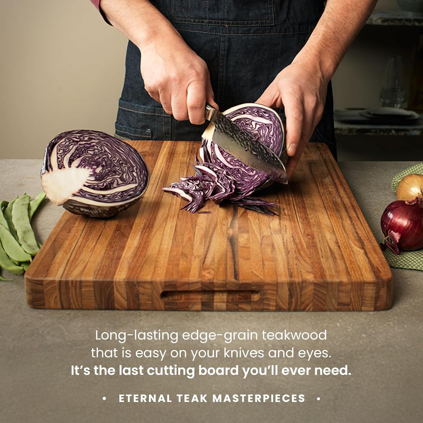 Teakhaus Carving Board and Cutting Board Oil Set - Includes Large (L) Wood Cutting Board with Grip Handles and EON Food Grade Mineral Oil - Knife-Friendly - FSC Certified