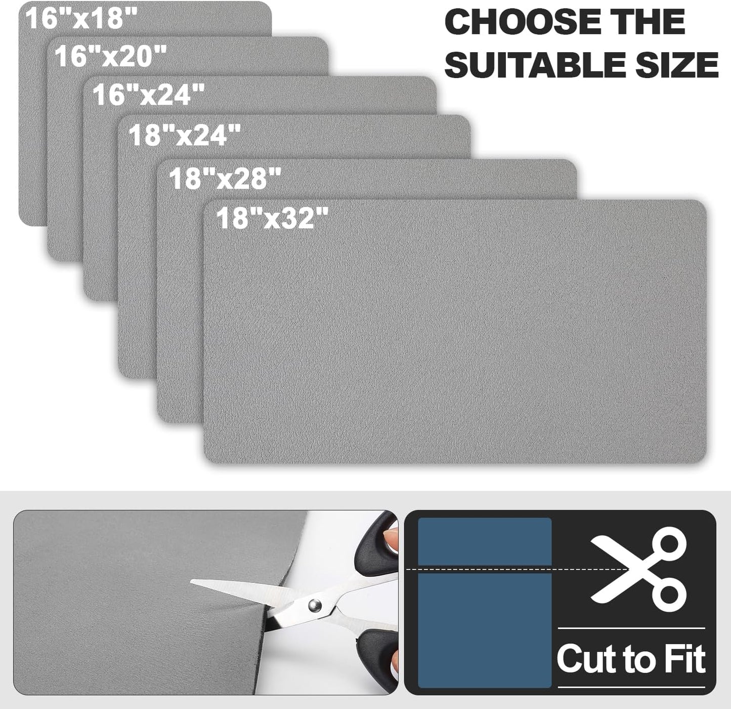 Dish Drying Mat for Kitchen Counter | Coffee Bar Mat for Countertops | Heat Resistant Drainer Mat with Non-slip Rubber Backed | Hide Stain Kitchen Absorbent Draining Mat | Grey 18"x24"