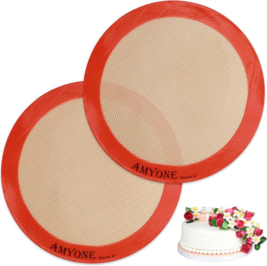 Silicone Baking Mats, 2 PCS Round Silicone Mats for 9 Inch Cake Pan, Non-Stick Reusable Cookie Sheet Liners for Baking Pans for Cake/Bread/Pizza/Macaron/Pastry/Cookie/Bun/Pie