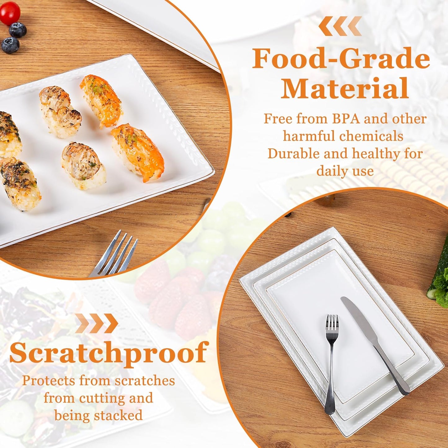 Kassel Ceramic Serving Platter Set | 16”/14”/12” Rectangular Serving Trays for Entertaining at Parties and Weddings | Oven Safe XL Serving Trays for Tacos, Steak, and Cake