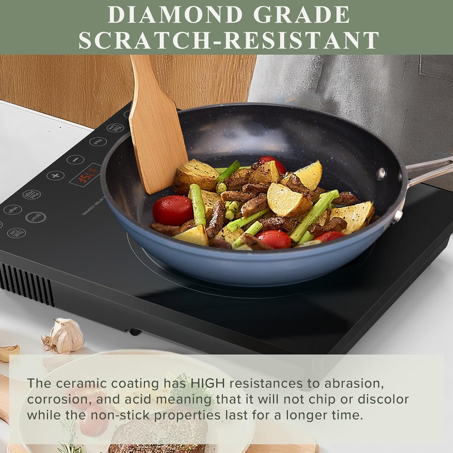 Nuwave Healthy Duralon Blue Ceramic Nonstick Cookware Set, Diamond Infused Scratch-Resistant, PFAS Free, Dishwasher & Oven Safe, Induction Ready & Evenly Heats, Tempered Glass Lids & Stay-Cool Handles