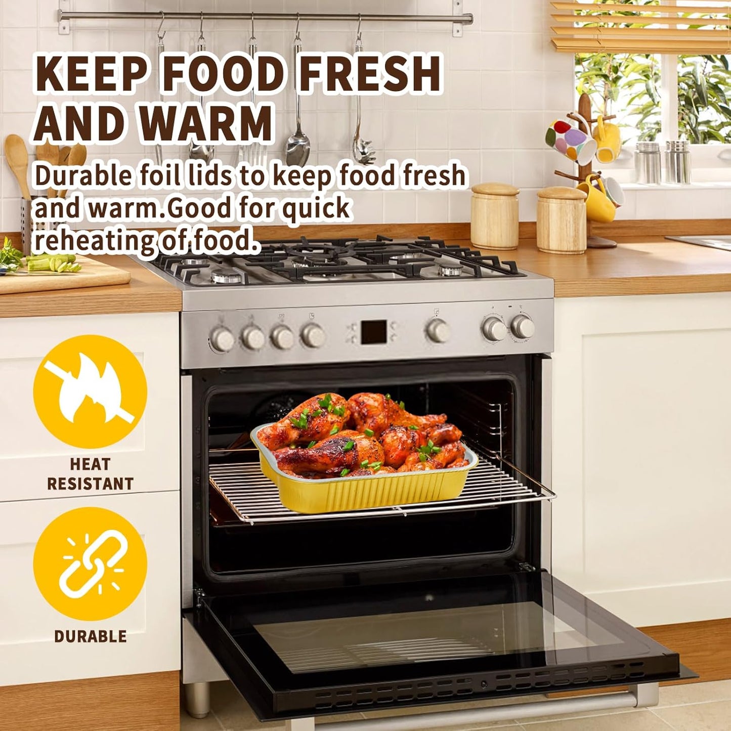 Aluminum Pans with Lids Half Size 9x13 Extra Heavy Duty (15 Pack + 15 Lids), Disposable Gold Aluminum Foil Baking Pans Double Thick Tin Foil Food Container with Lids for Baking, Heating, Cooking