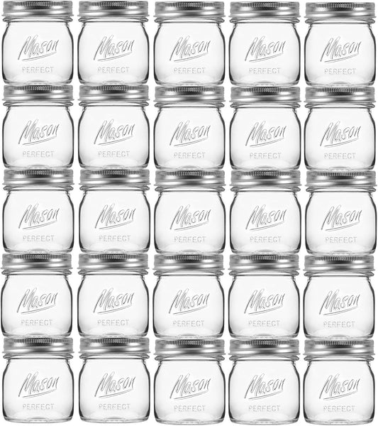 24 Pack 8 oz Mason Jars with Regular Lids - Mini Glass Clear Mason Jars, Small Half Pint Canning Jars with Airtight Lids for Jam, Honey, Baby Foods, Overnight Oats, Party Favors