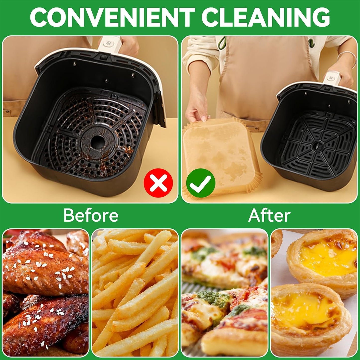 OAMCEG Air Fryer Disposable Liners,240 PCS Square Non-stick Disposable Liners for 5-8QT, 8 inch Air Fryer Parchment Baking Paper for Frying, Baking, Cooking, Roasting and Microwave