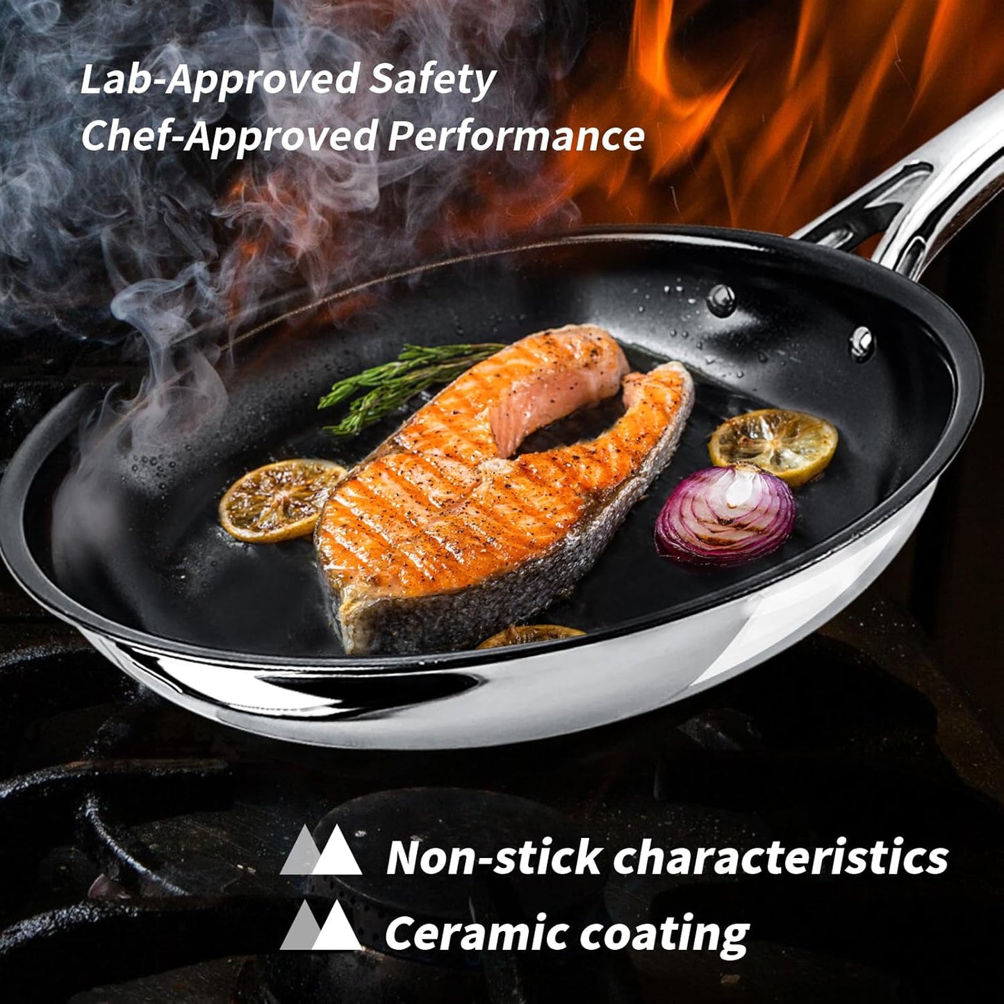 12" Nonstick Ceramic Frying Pan with Lid - PFOA & PTFE-Free, Oven & Broiler-Safe - Thick 2.5mm Four-Layer Construction, Anti-Scalding Handle for All Stovetops (Induction/Gas etc)