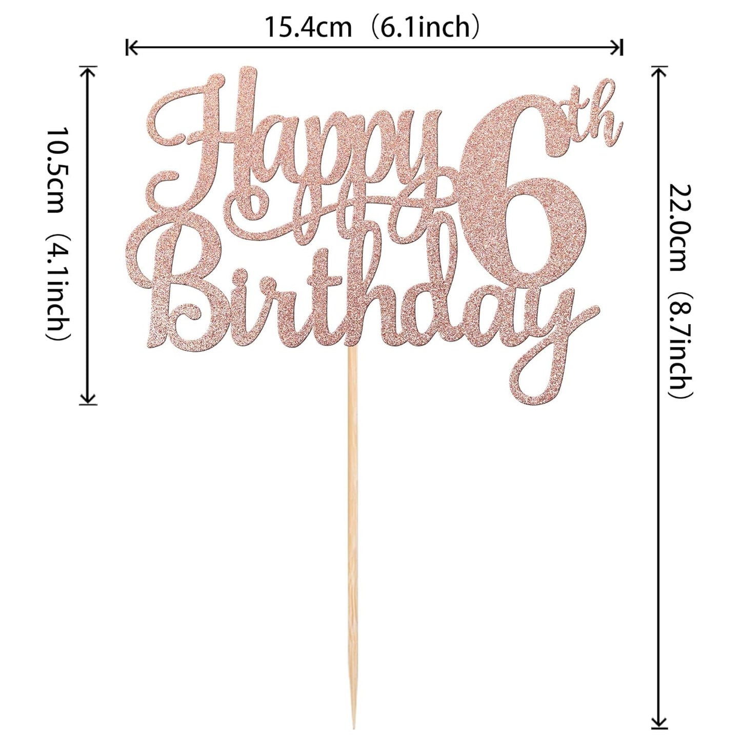 1 PCS Happy 6th Birthday Cake Topper - Glitter Cheers to 6 Years - Fabulous Cake Decoration for 6th Birthday Theme Party - Rose Gold