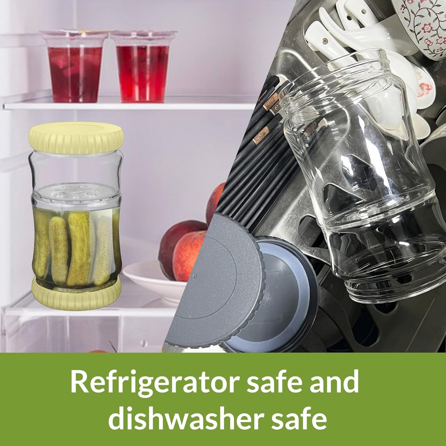 40oz Glass Pickle Jar with Strainer Flip - Pickle Storage Container with Airtight Lid, BPA-Free, Dishwasher Safe, Fermentation Hourglass Jar for Kimchi, Olives, Jalapeno, Gherkins (Yellow)