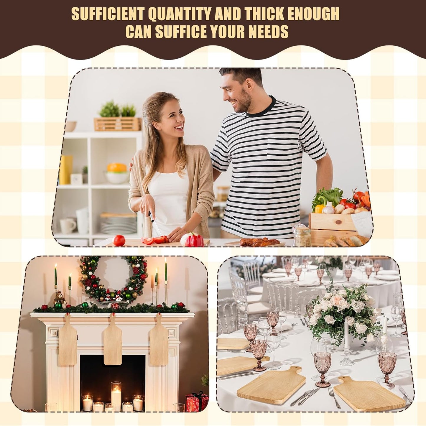 Lounsweer 6 Pcs Thicken Cutting Board Bulk Wood Board for Chopping Serving Charcuterie Material for Laser Engraving Mother' Day Wedding Housewarming Gift