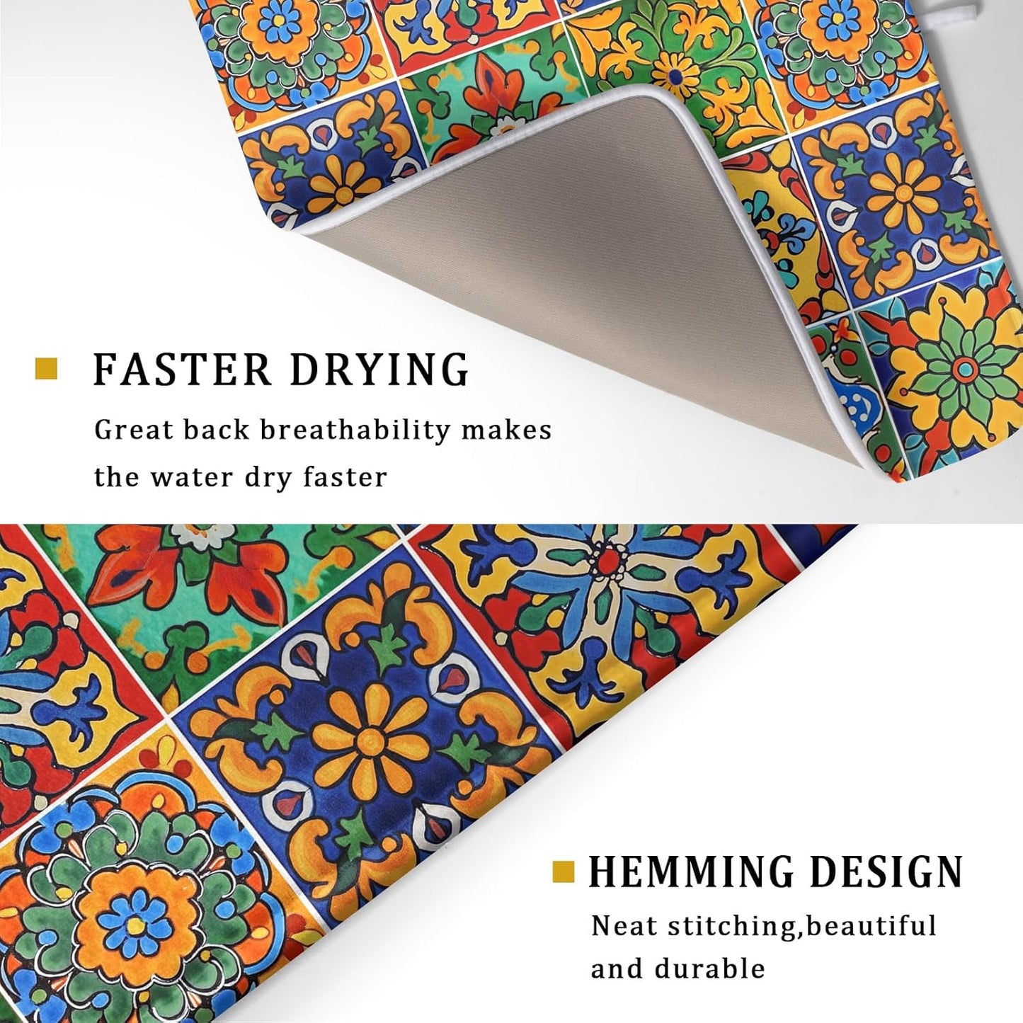 Mexican Tiles Dish Drying Mat for Kitchen Counter Absorbent Microfiber Dish Drying Pad Kitchen Gadgets Multi-use