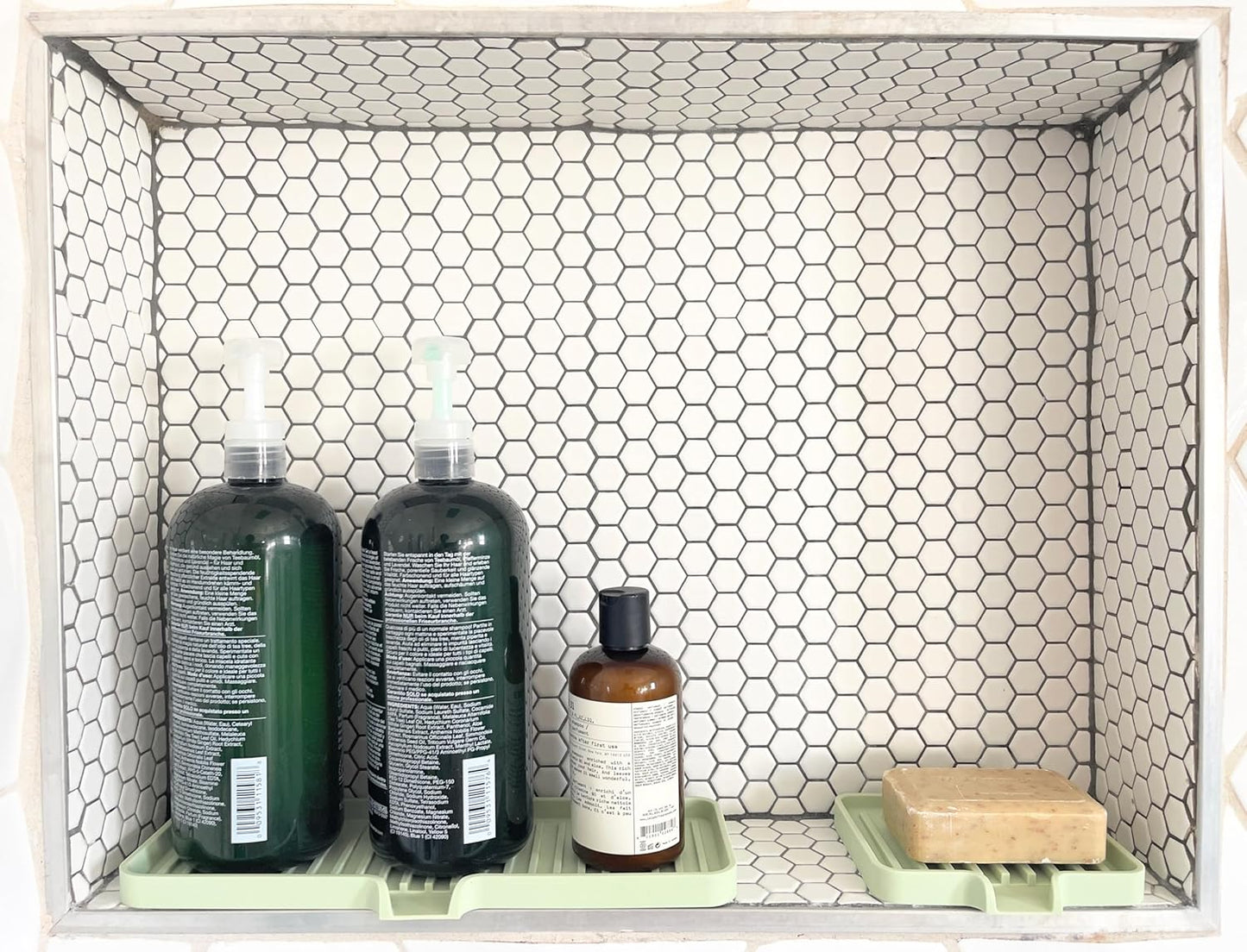 Happitasa Silicone Soap Dish Tray and Sponge Holder with Drain Chute, Pack of 2 | Bathroom and Kitchen Sink Organizer Caddy (Sand Dollar, 5.2"x4", 7.2 Ounces)