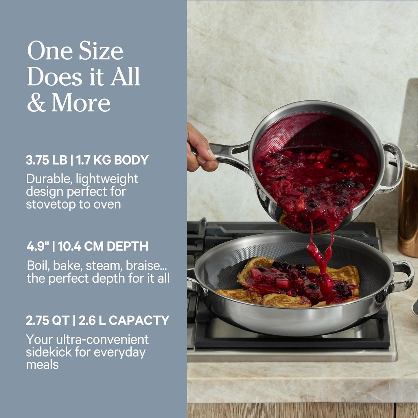 Our Place Titanium Mini Perfect Pot Pro - 2.75 Qt No-Coating Nonstick Pot | Tri-Ply Titanium & Stainless Steel | Oven-Safe up to 1000°F & Compatible with All Cooktops | Chrome