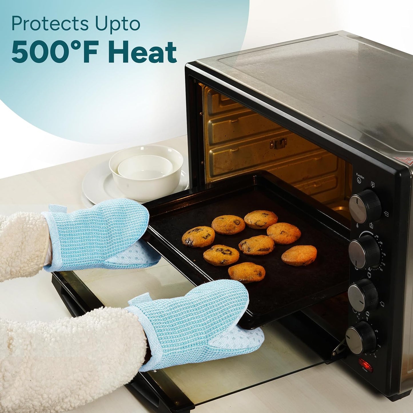 Casa Platino Silicone Oven Mitts & Pot Holders, 4-Piece – Oven Mitt for Baking & BBQ, Pot Holders for Kitchen, Hot Dishes & Microwave – Heat Resistant Up to 500°F, Non-Slip & Machine Washable – Aqua