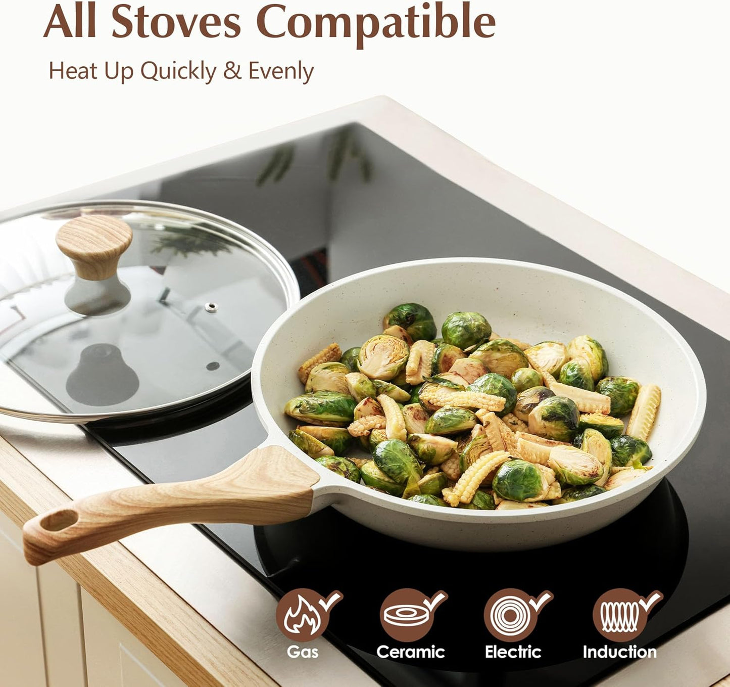 SENSARTE Nonstick Ceramic Frying Pan Skillet with Lid, 9.5 Inch Omelet Pan, Healthy Non Toxic Chefs Pan, Induction Compatible Egg Pan with Heat Resistant Handle, Free of Intentionally Added PFAS/PTFE