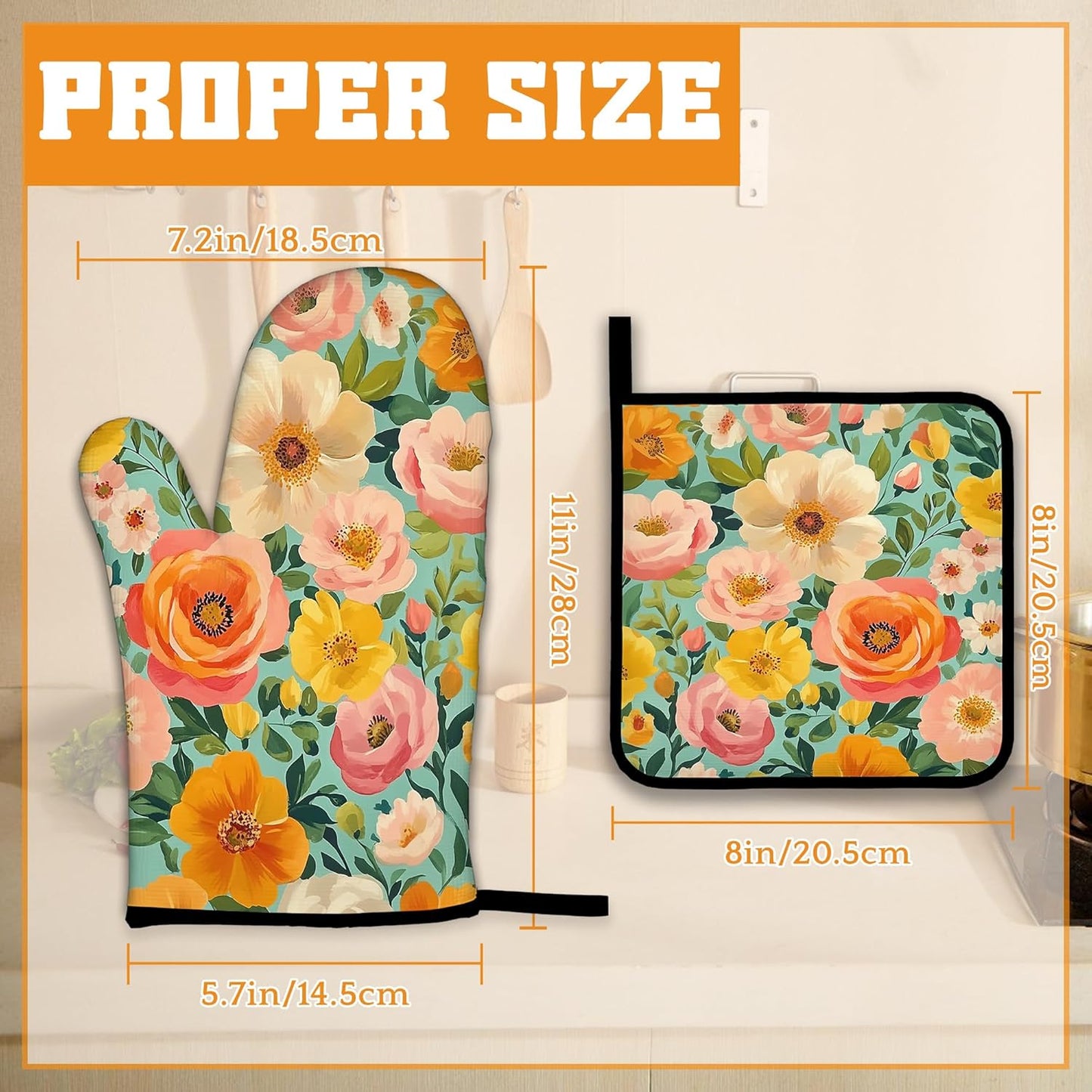 Vintage Pink Poppy Oven Mitts and Pot Holders,Floral Flower Heat Resistant Oven Mitts Gloves and Pot Holder for Home Kitchen Decorations Cooking Baking BBQ Gifts,Set of 4