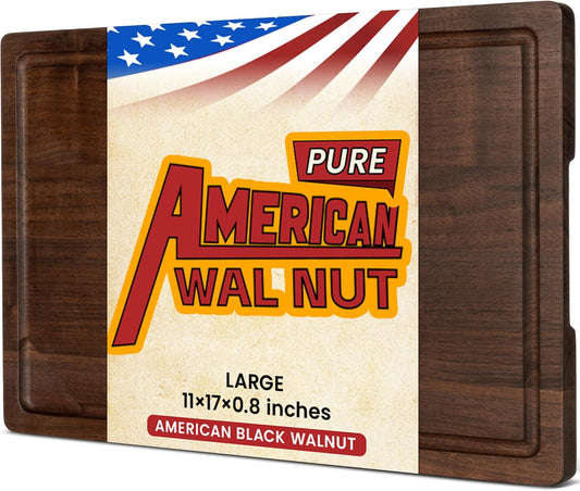 Heimlove 17x11 Walnut Cutting Board, Wooden Cutting Boards for Kitchen, Large Butcher Block Cutting Board, Wood Cutting Boards for Kitchen with Juice Groove, Gift for Festival, Wedding(Gift Box)