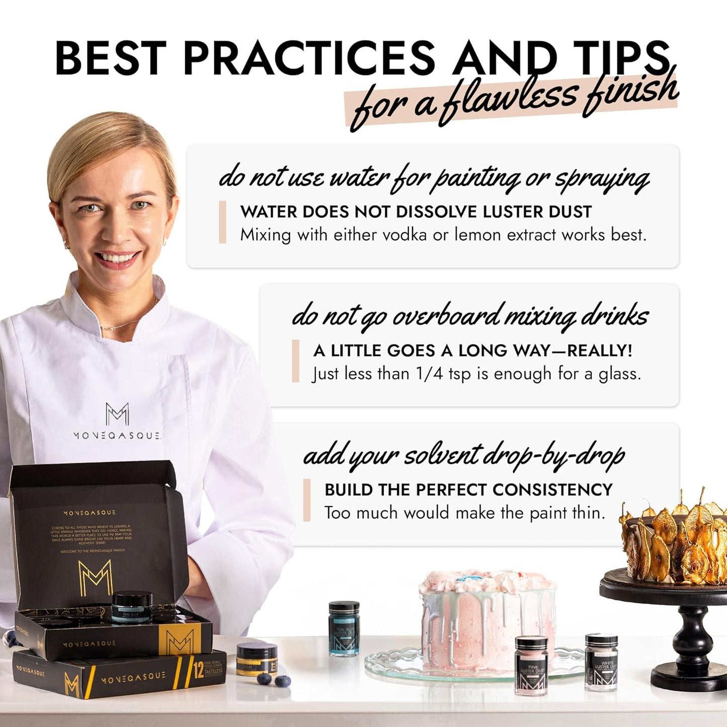 MONÉGASQUE White Edible Glitter for Drinks 15g – Edible Glitter for Cakes & Cocktails - Halloween Sprinkles White Luster Dust for Cocktail, Cake Decorating, Food Decorations Spray - Drink Shimmer