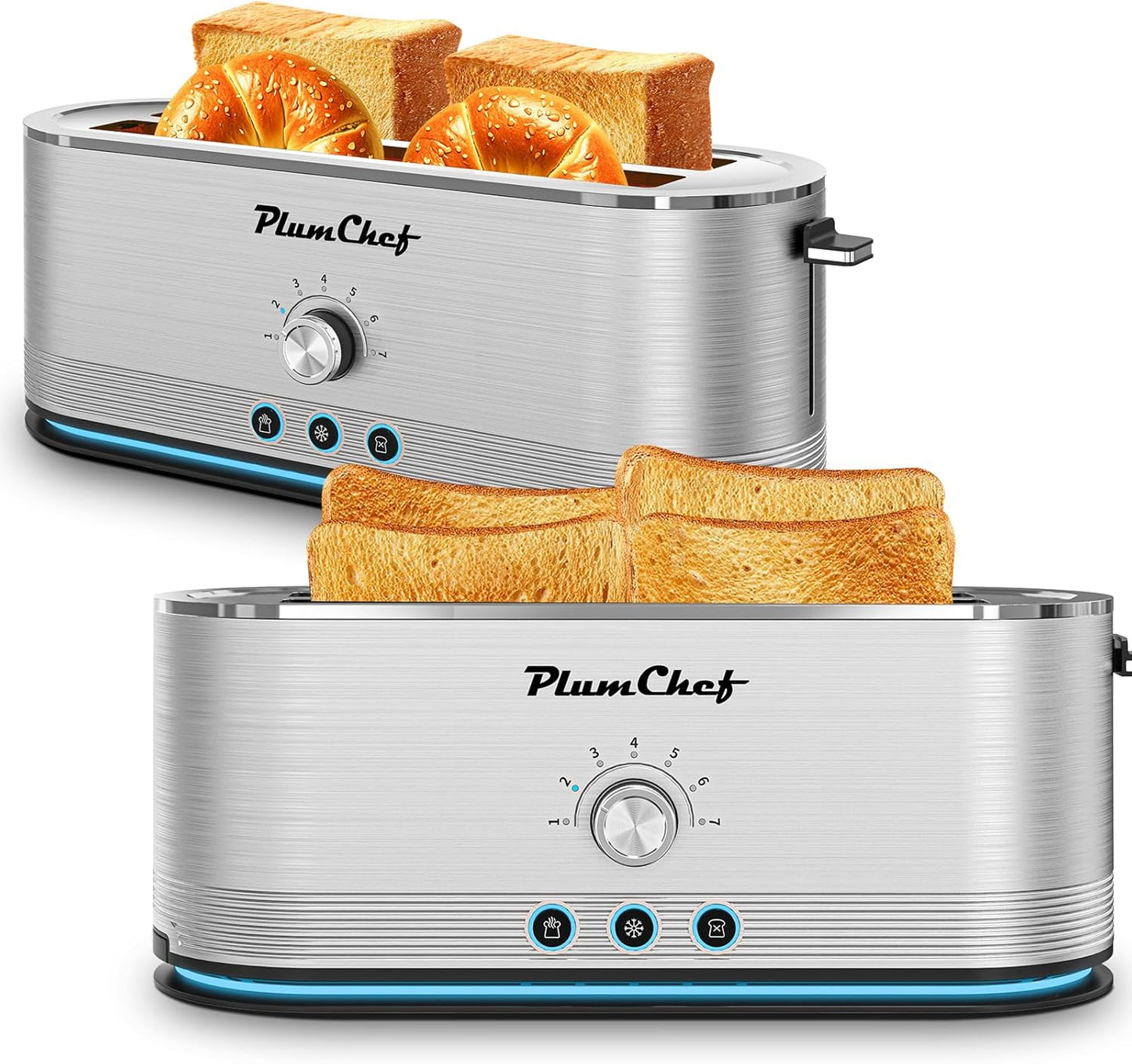 4-Slice long Slot Toaster, 7 Browning Settings, Defrost/Reheat Functions, Removable Crumb Tray, Full body Stainless Steel Housing, 1350W, Anti-Fingerprint & Anti-Jam (2, Sliver)