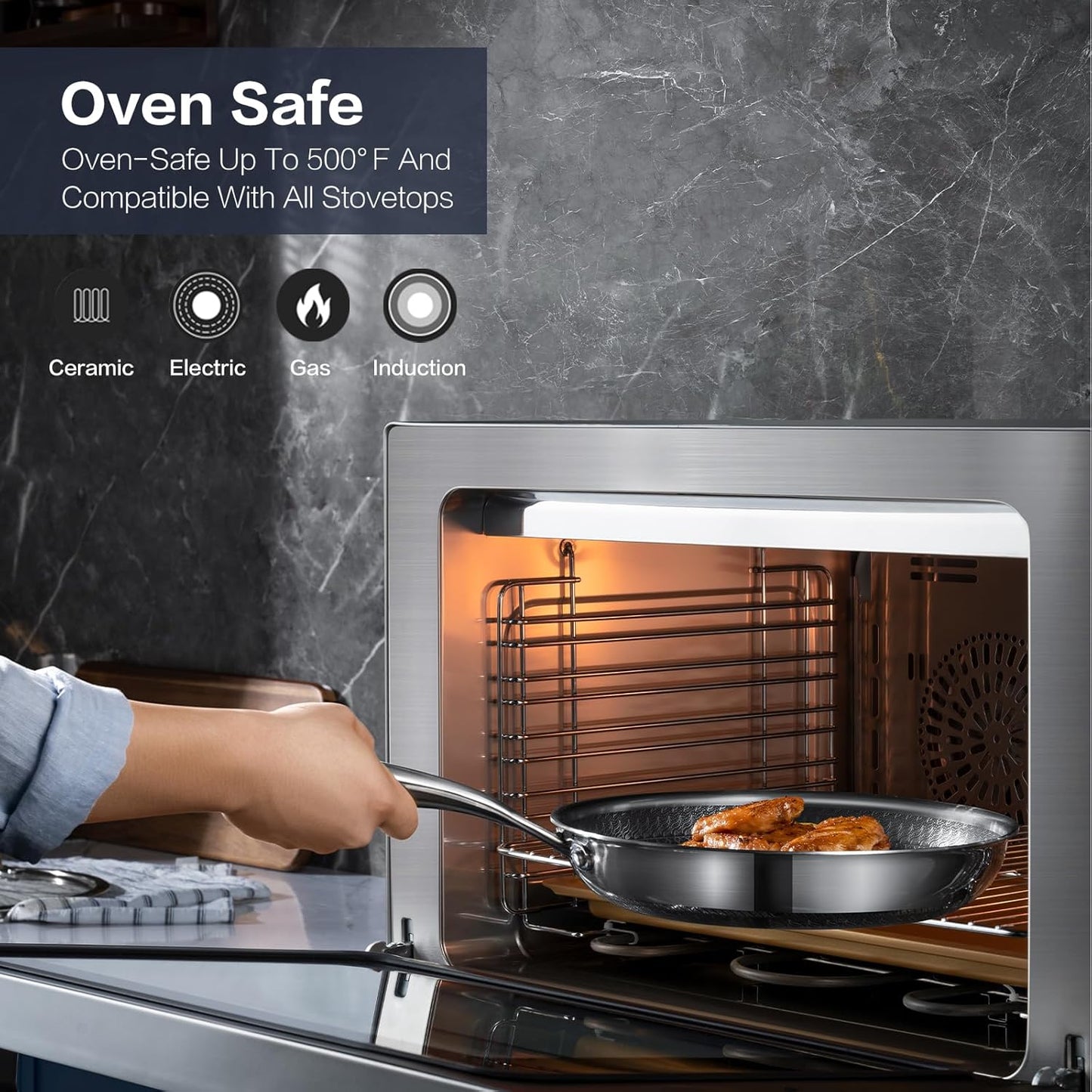 Non Stick Frying Pan Set, 8, 10 and 12-Inch Hybrid Non Toxic Fry Skillet with Lids, Dishwasher and Oven Safe, Induction Ready, Silver Kitchen Cookware set (7-Piece Pan Set)