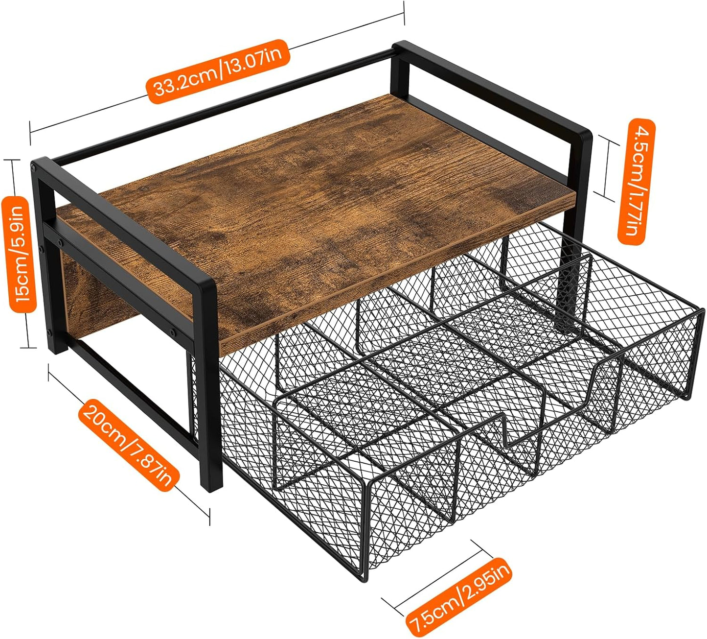 Homode Tea Bag Organizer, Wood Tea Organizers and Storage Chest, Teabag Holder with Storage Drawer,Tea Station Chest Display Container Box for Countertop Kitchen, Rustic Brown