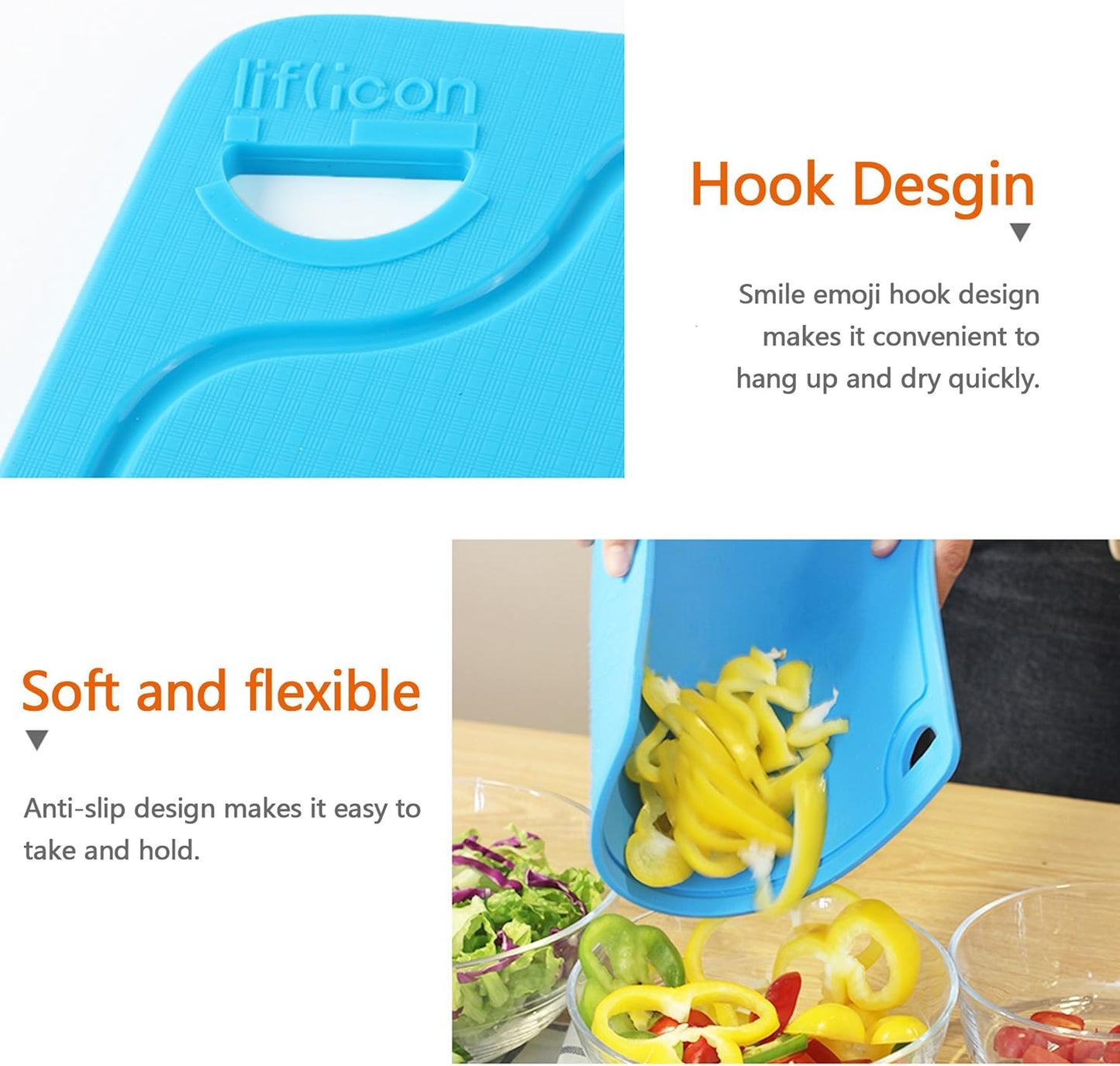 Thick Cutting Boards for Kitchen Silicone Chopping Board Set of 2 Mid 12.6'' x 9.1”,Mini 9.1”x7.1” Non-slip Deep Drip Juice Groove Easy Grip Handle,Dishwasher Safe-Blue