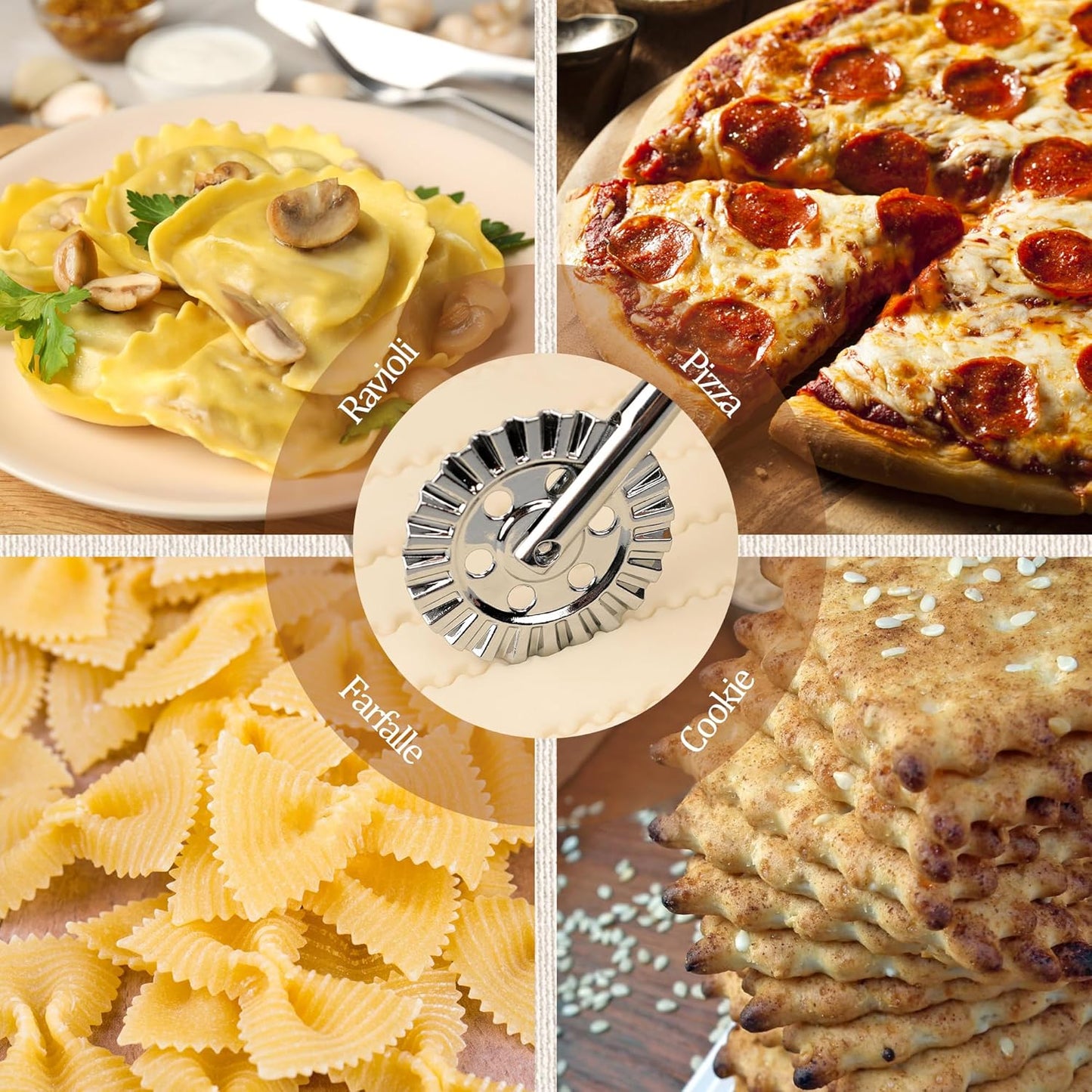 Long Handle Large Cutter Wheel - Exquisite Wooden Handle, Perfect for Pasta, Pizza, Ravioli, Cookie - Versatile Crinkle and Biscuit Cutter for Effortless Slicing