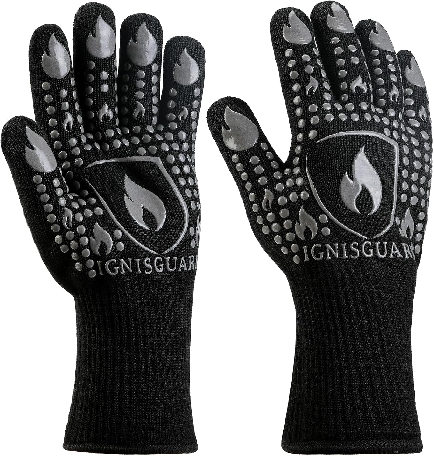 BBQ & Grill Gloves, Oven Gloves, 1472°F Silicone Oven Mitts Heat Resistant Grilling Gloves Fireproof Non-Slip for Barbecue Cooking Baking Smoking, 1-Pair Gray（L）