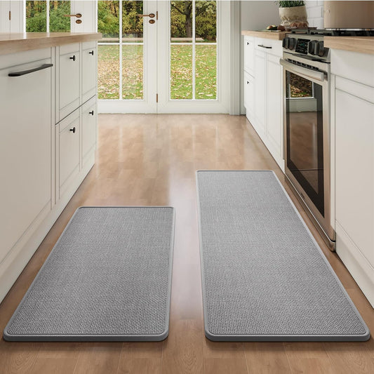 Kitchen Mat Set of 2 PCS, Kitchen Mats for Floor, Linen-Look Woven Absorbent Kitchen Runner Rugs Non Slip Washable Comfort Standing Mats for Kitchen, Front of Sink