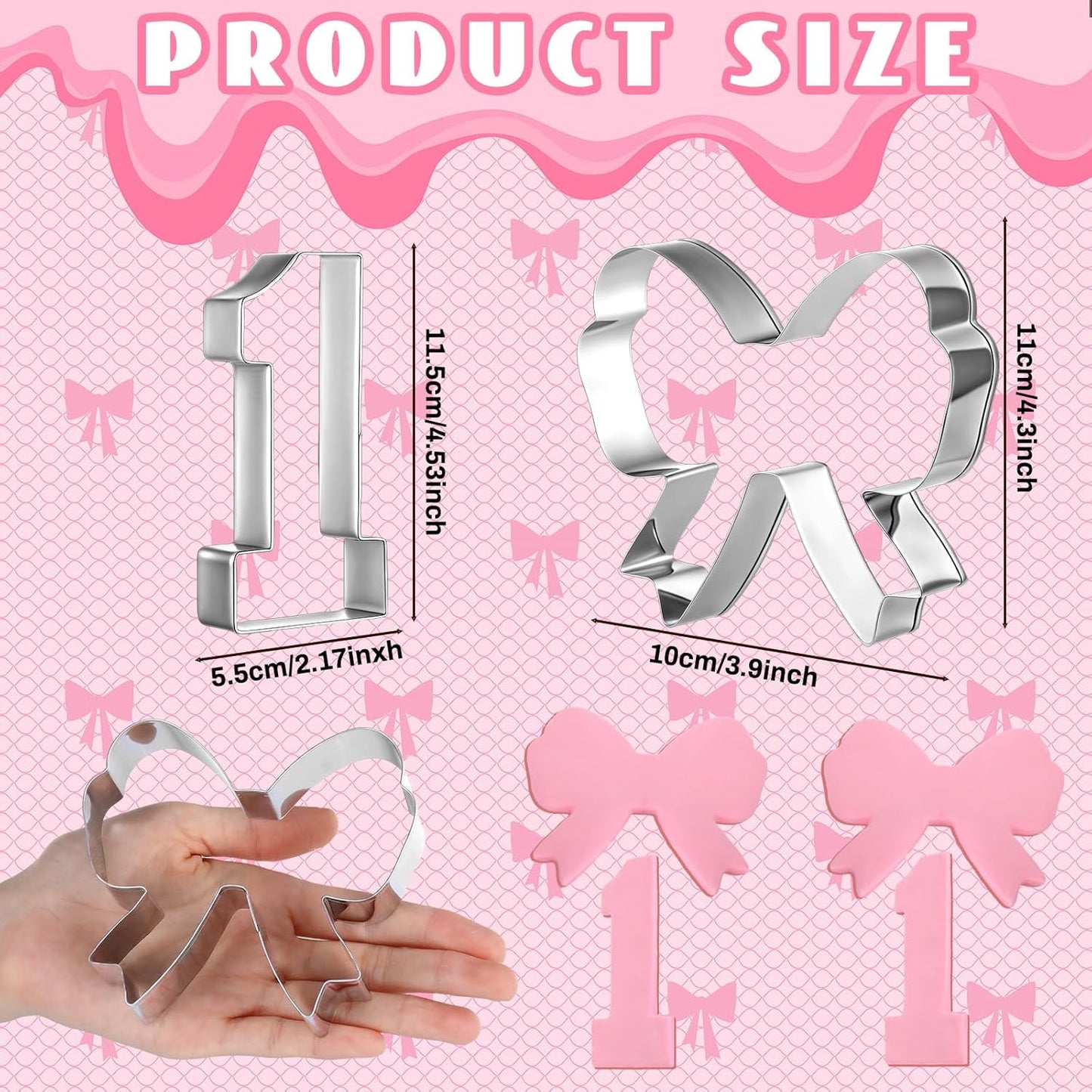 Honeydak 2 Pcs 5 Inch Bowknot Cookie Cutter Number One Cookie Cutter Bow and Number 1 Baking Mold Metal Pancake Fondant Cake Mold for First Birthday First Anniversary Party Baking Supply