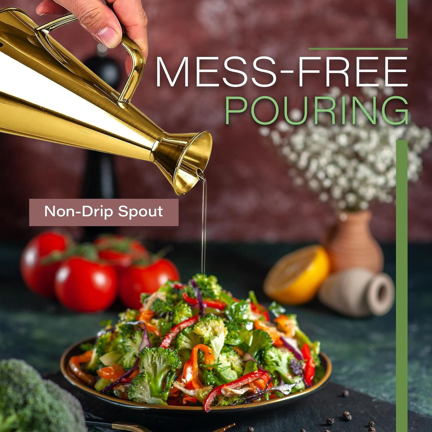 Olive Oil Dispenser Bottle Copper Stainless Steel Non Drip Leak Proof No Mess Vinegar Pourer & Kitchen Drizzler 8.5 oz 250ML 0.25 Litre Great for Pouring & Drizzling Easy to Clean & Leakproof