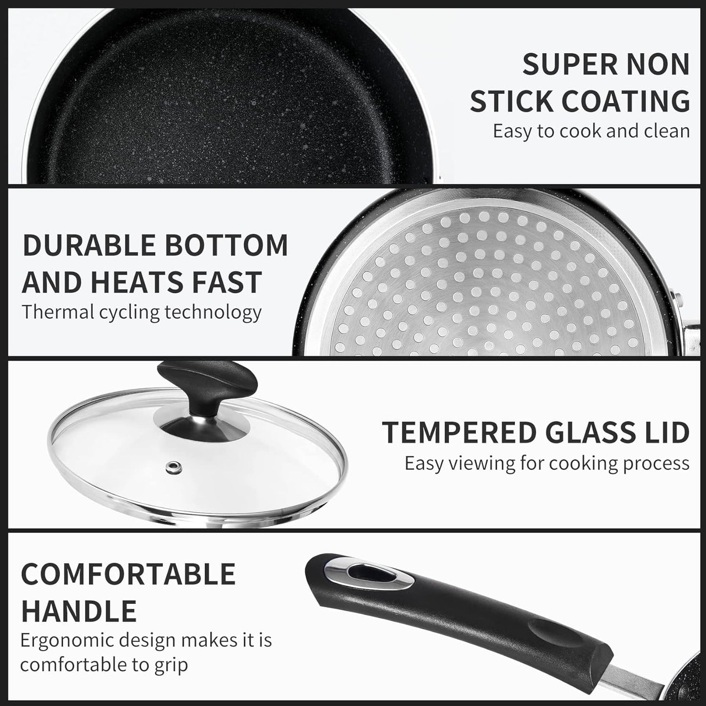 Nonstick Saucepan Set - 1 Quart and 2 Quart,Ultra Non Stick Sauce Pan Small Pot with Glass Lid,Great for Home Kitchen Restaurant,Black
