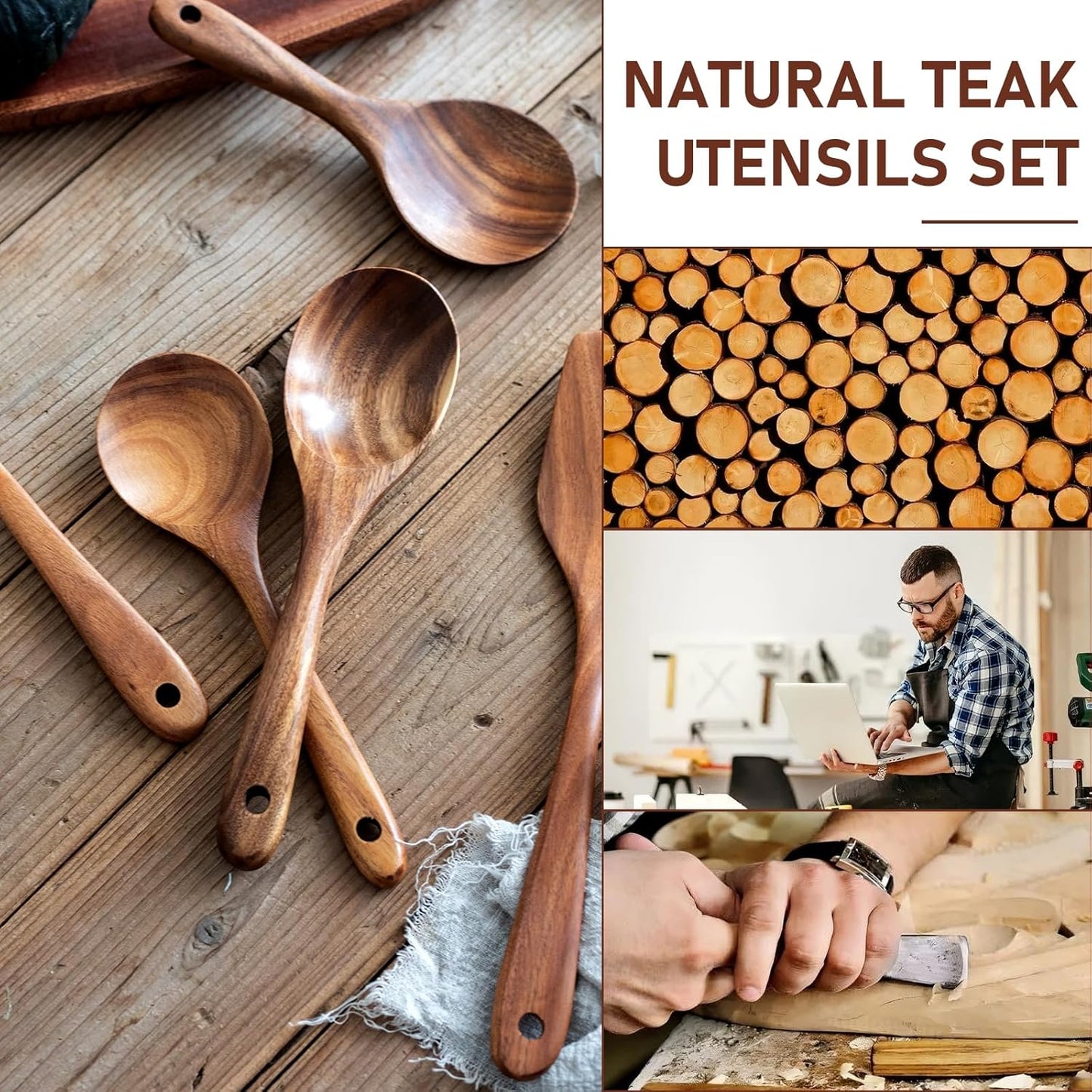 FJNATINH Wooden Spoons for Cooking, 8 Pcs Nonstick Wooden Cooking Utensils Set,Nonstick Natural and Healthy Kitchen Utensil（8 Pcs）