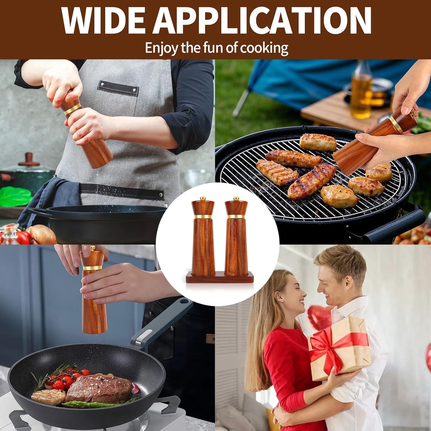 Wooden Pepper Grinder,Pepper Mill Wood–Salt Grinder Refillable with Coarseness,Pepper Grinder Manual Adjustable Ceramic Rotor,Easy Refill,Salt and Pepper Shakers1-Pack