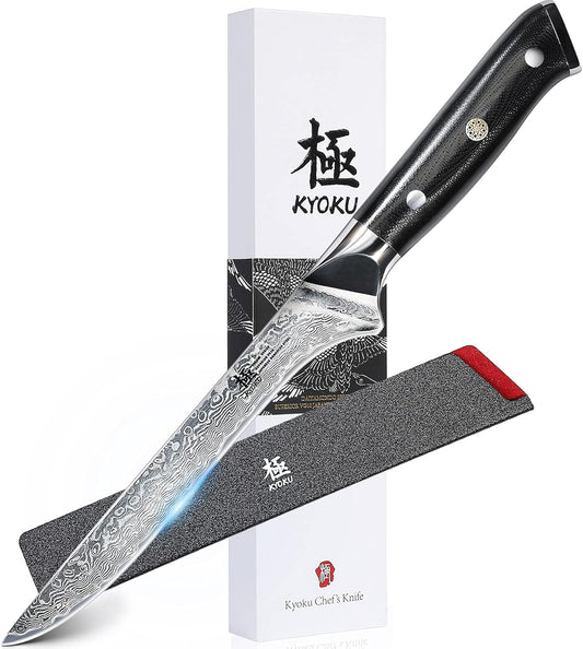 KYOKU Boning Knife - 7" - Shogun Series - Japanese VG10 Steel Core Forged Damascus Blade - with Sheath & Case