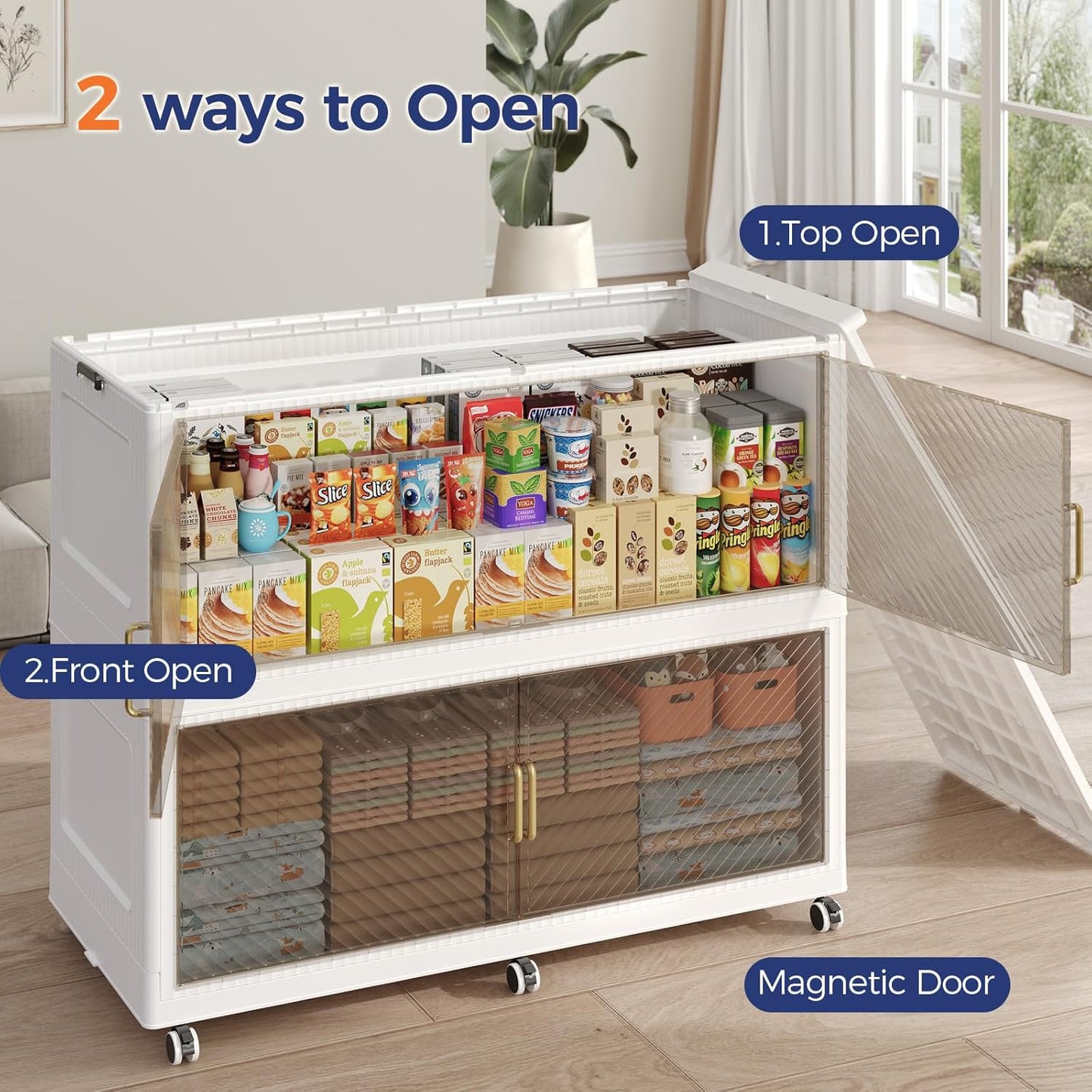 150 Gallon Extra Large Collapsible Storage Bin with Lid, 600QT Stackable Plastic Organizer with 6x Wheels, Foldable Drawer Cabinet for Closet, Living Room Office Dorm 3Pack, White