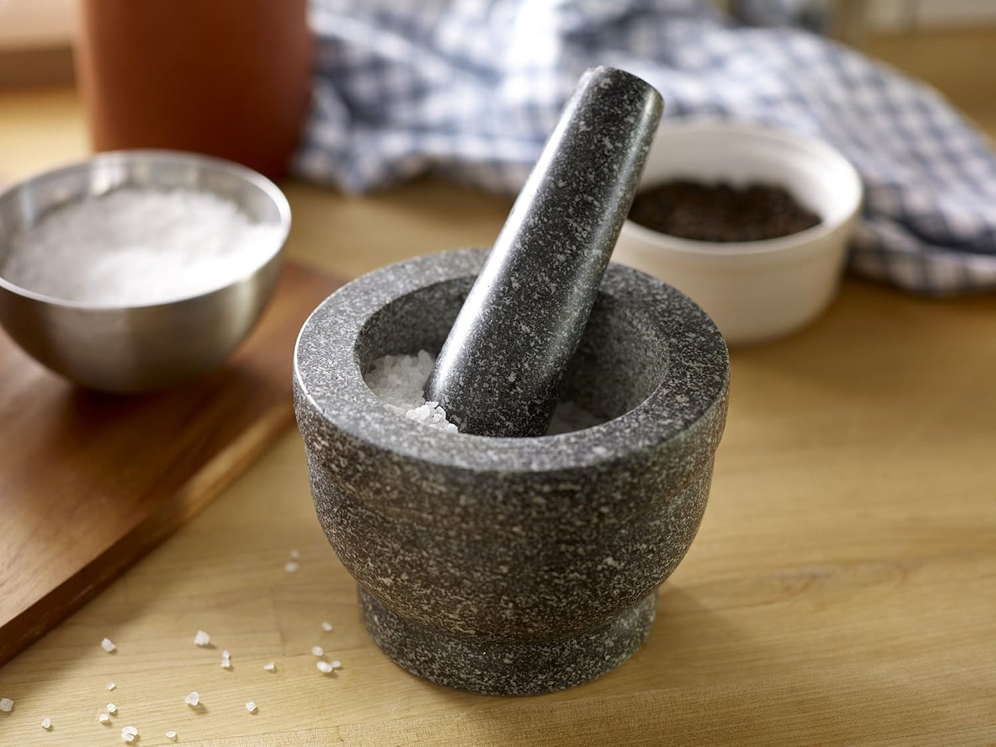 Fox Run Granite Mortar and Pestle, 5.5 x 6 x 6 inches, Black