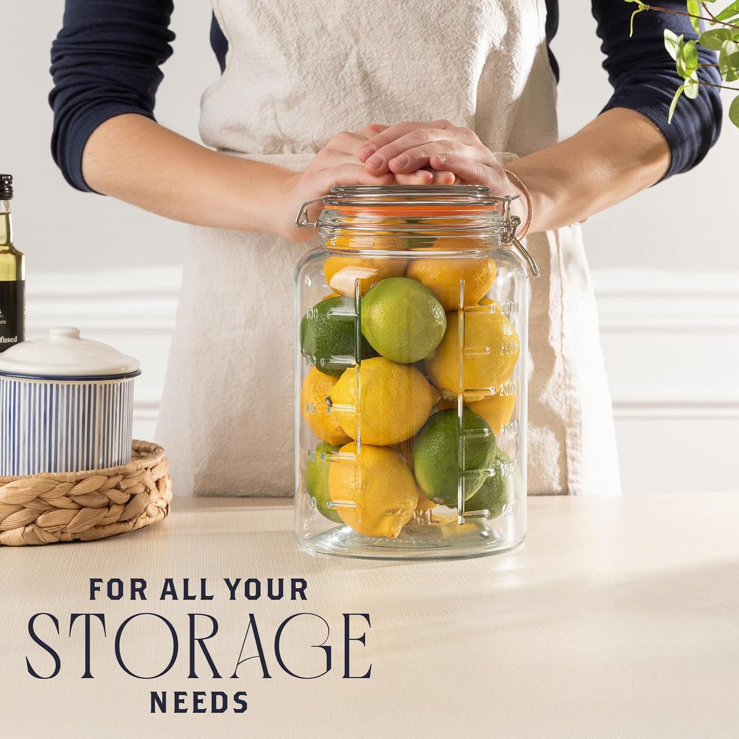 kitchentoolz 1 Gallon Glass Mason Storage Jars with Airtight Lids & Measurment Marks, Super Wide Mouth Canning Jars with Large Capacity for Pickles & Overnight Oats - 1 Pack