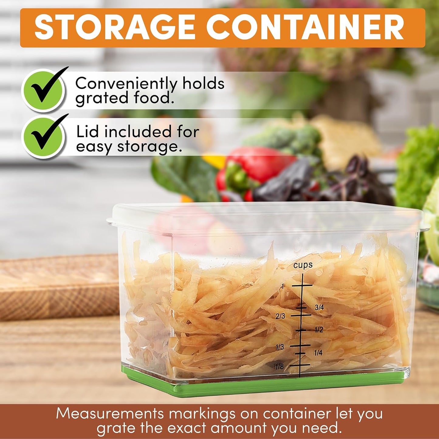 Spring Chef Professional Green 10" Parmesan Cheese Grater With Container, Stainless Steel Food Grater for Kitchen with Handle, 4 Sided Carrot Shredder, Handheld Vegetable & Cabbage Shredder