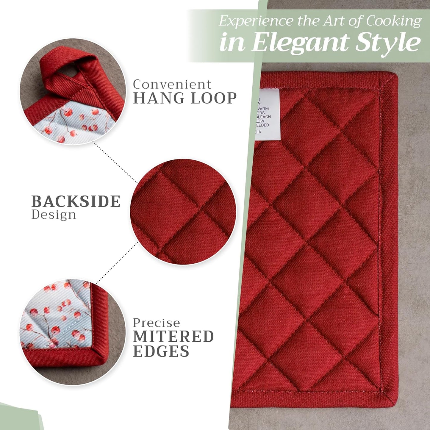 Maison d' Hermine 100% Cotton Oven Mitt & Pot Holder Set (7.5"x13" & 8"x8") Heat Resistant BBQ Cooking Gloves with Loop, Baking, Grilling, Kitchen, Handling Hot Pans (Fairytale Forest)