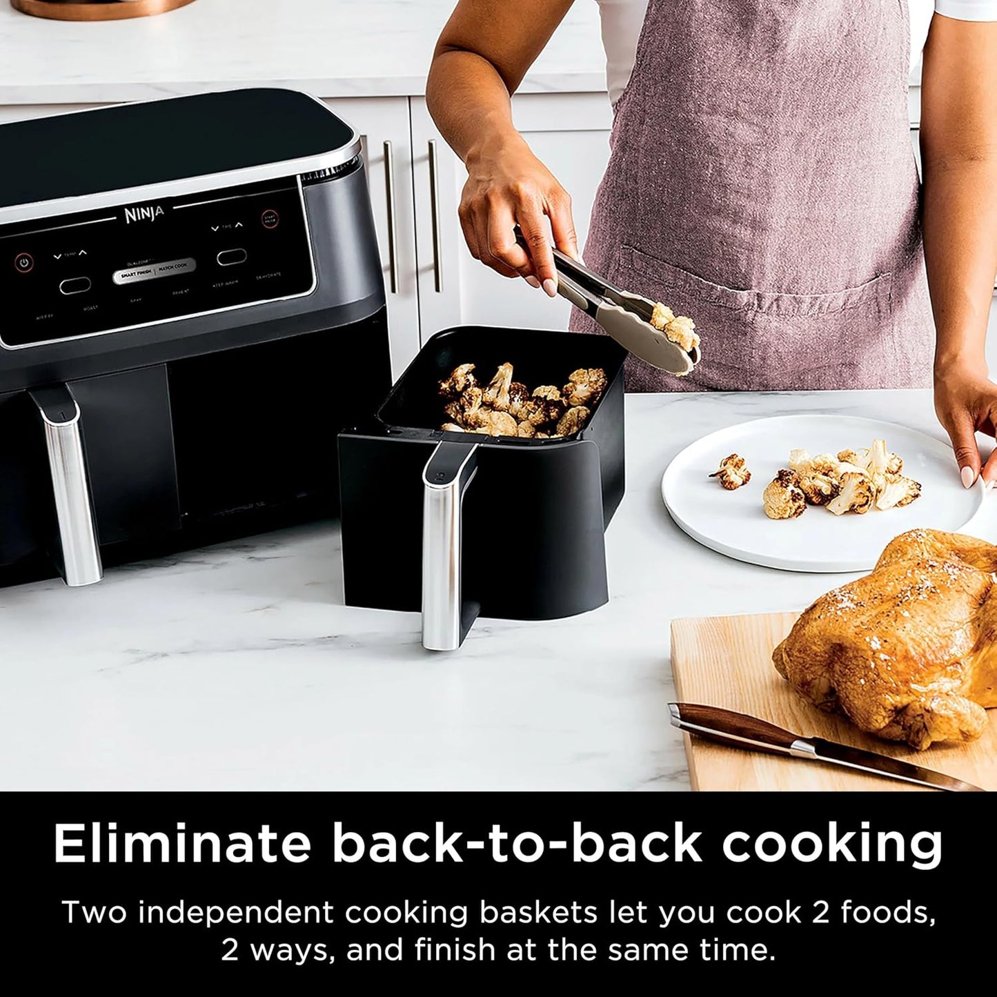 Ninja R-AD300CO Foodi 6-in-1 10-qt. XL 2-Basket Air Fryer with DualZone Technology, Black - Certified Refurbished