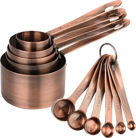 Copper Measuring Cups and Spoons Set, Stainless Steel Measuring Cups and Spoons Set, 5 Metal Measuring cups & 6 Baking Measuring Spoons, Imperial & Metric Measuring Tools Set 11