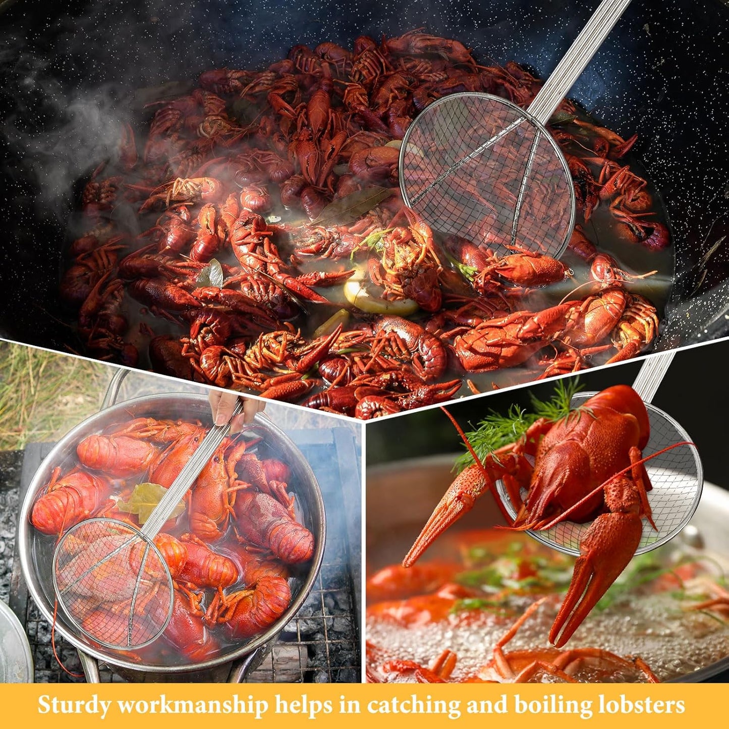 Baderke 2 Pcs 16 Inch Stainless Steel Skimmer Round Plated Wire Strainer Fryer Spoon Mesh Stirring with Long Handle for Kitchen Fried Food Cooking Straining Frying