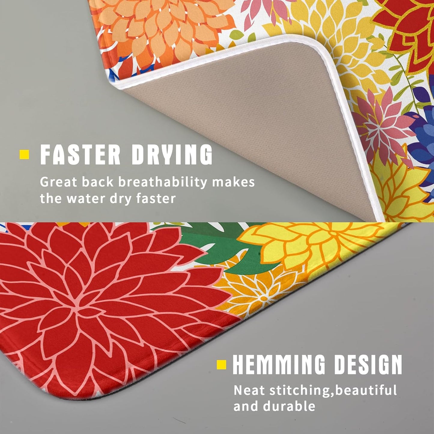 Modern Floral Dish Drying Mat 16x18 in Multicolored Tropical Drying Pad for Kitchen Counter